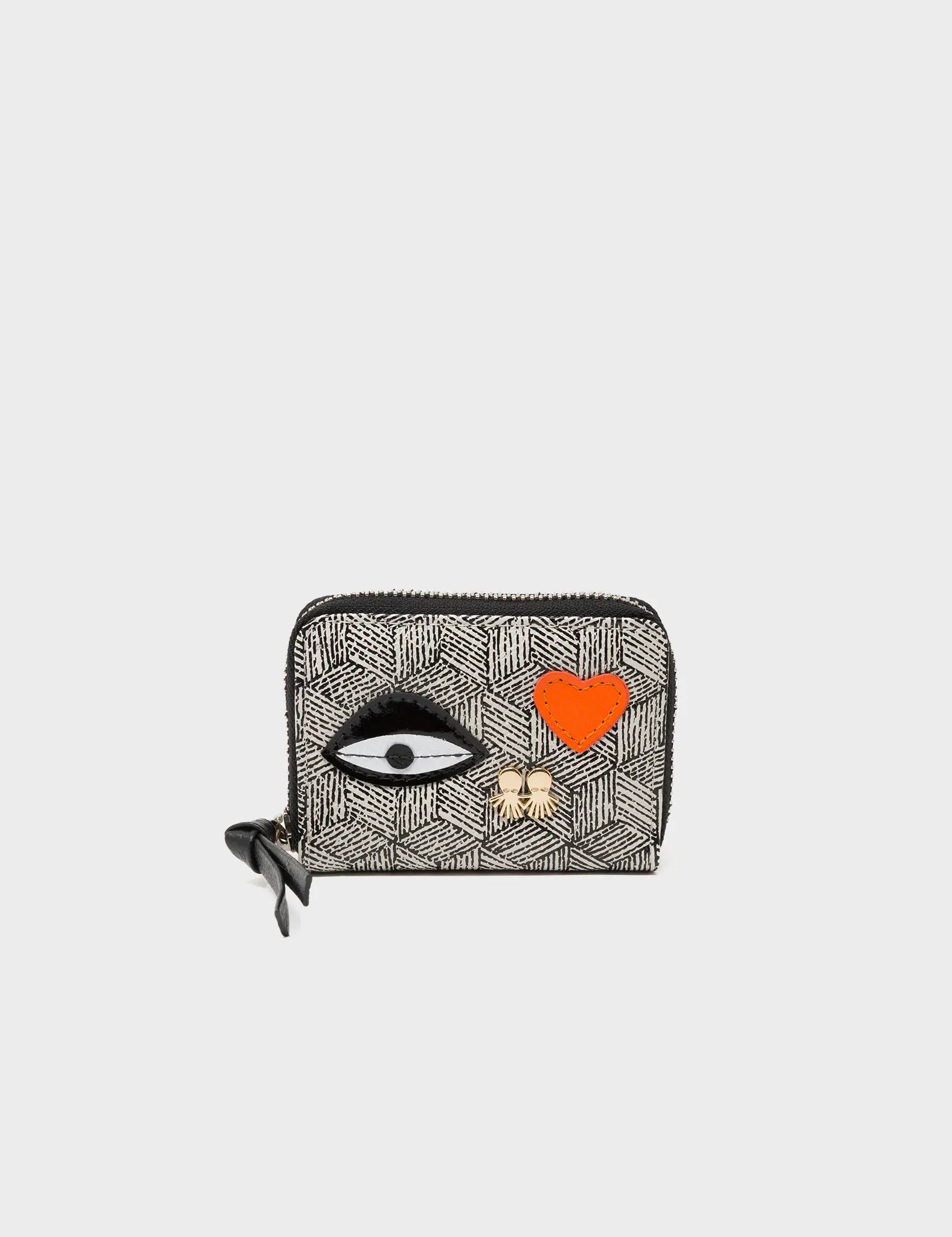 Frodo Cream Leather Zip Around Wallet - Cubes Print - Front