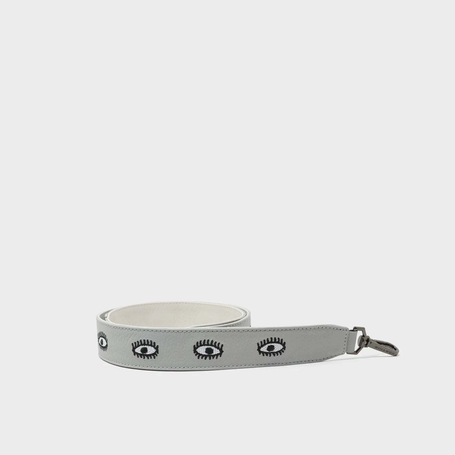 Detachable Moonwalk Gray Leather Shoulder Strap - All Over Eyes Embroidery - How to Package