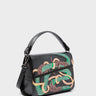 Anastasio Mini Crossbody Handbag Black Leather - Tiger and Snake Print - Main View