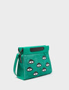 Vali Crossbody Small Deep Green Leather Bag - Eyes Applique Adjustable Handle
