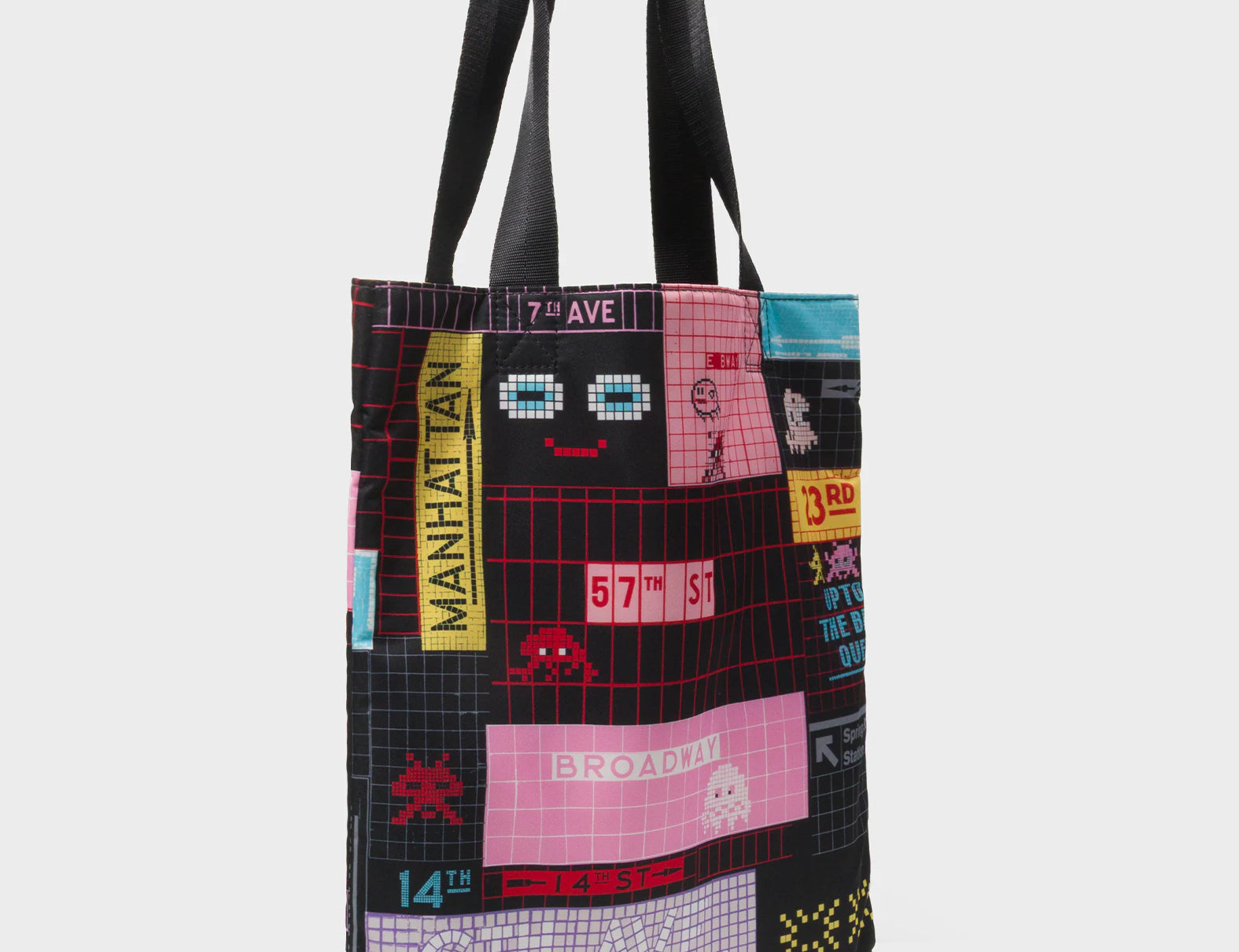 The Everyday Tote Bag - Black Cyclepet Fabric Subway Stories Print - Main View