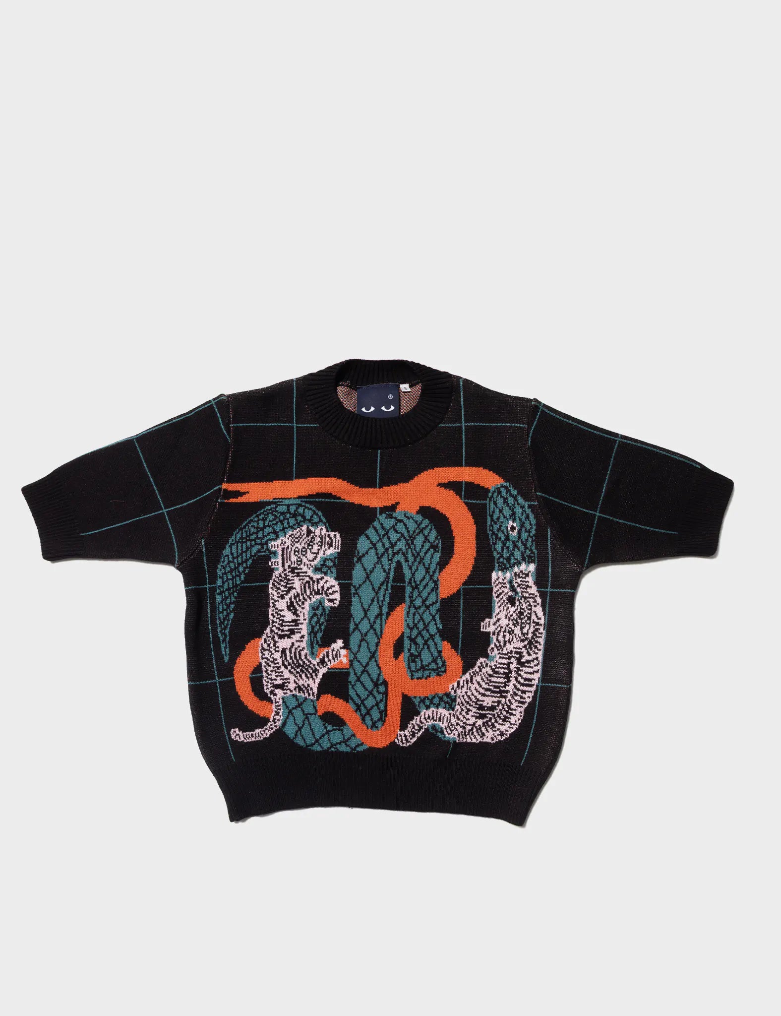 Black Cotton Short-Sleeved Sweater - Tangle Tales Front View