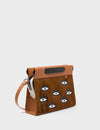 Vali Crossbody Small Baked City Brown Leather Bag - Eyes Applique Adjustable Handle