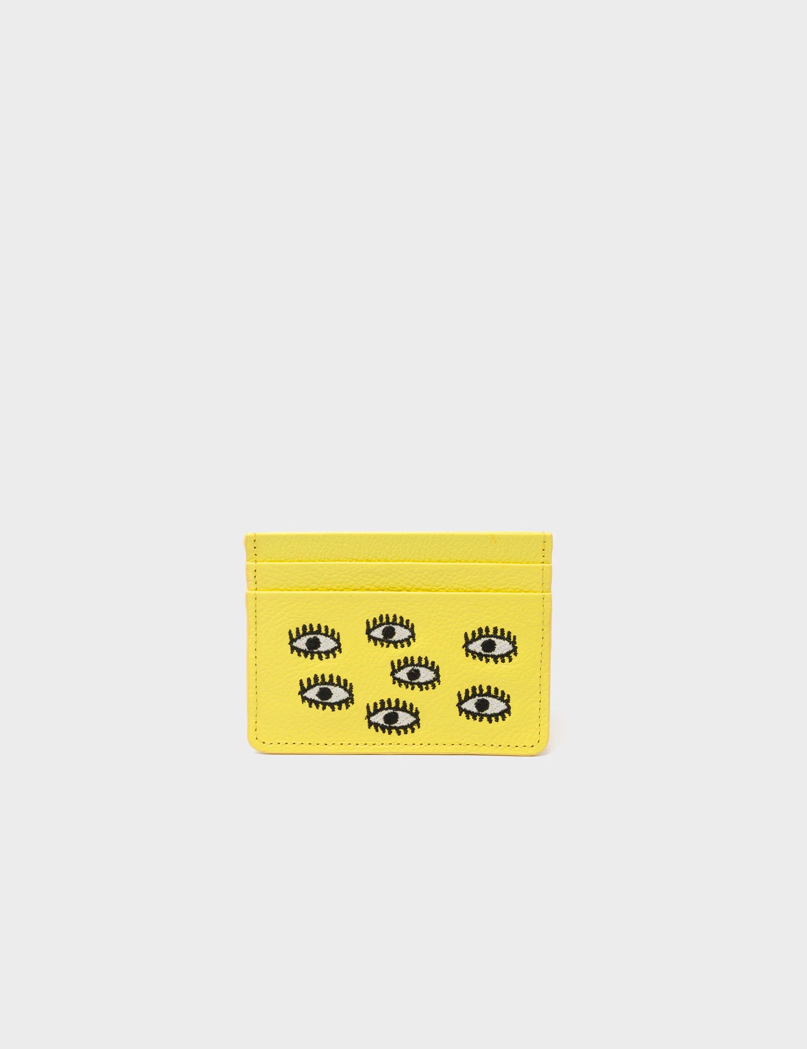 Filium Light Yellow Leather Cardholder - All Over Eyes Embroidery - Main View