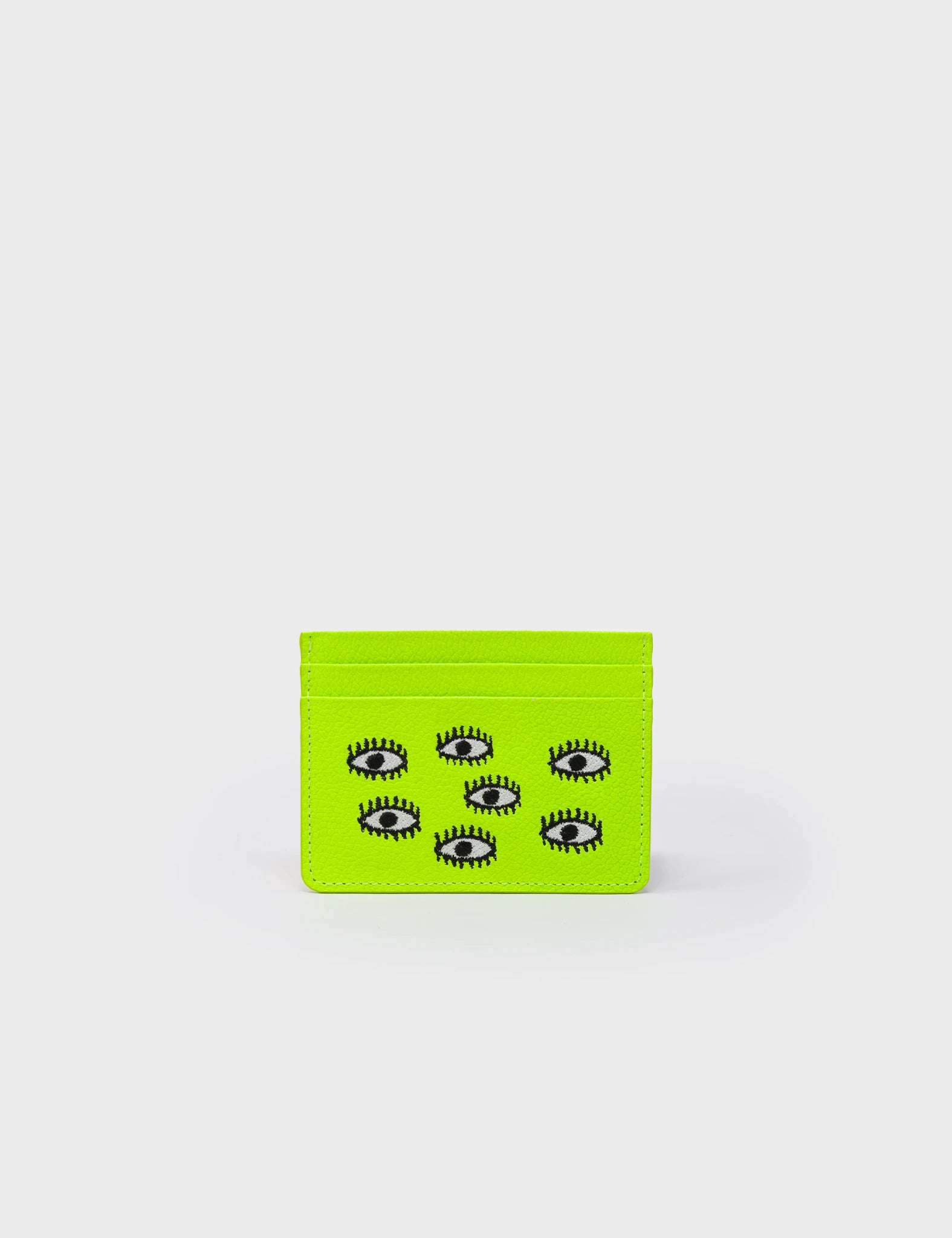 Filium Neon Yellow Leather Cardholder - All Over Eyes Embroidery