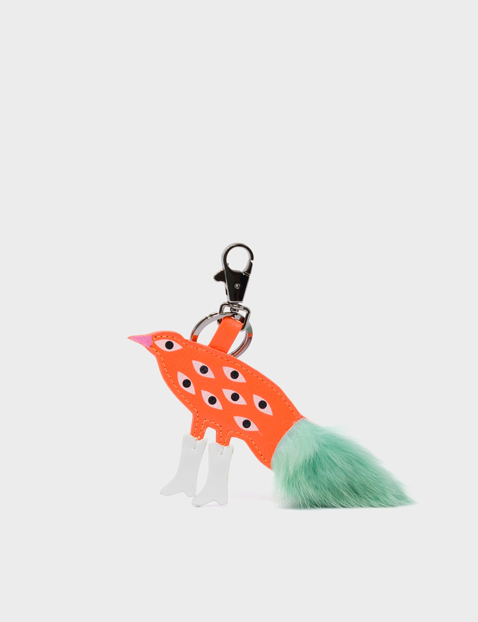Bird In Boots Charm - Neon Orange Leather Keychain