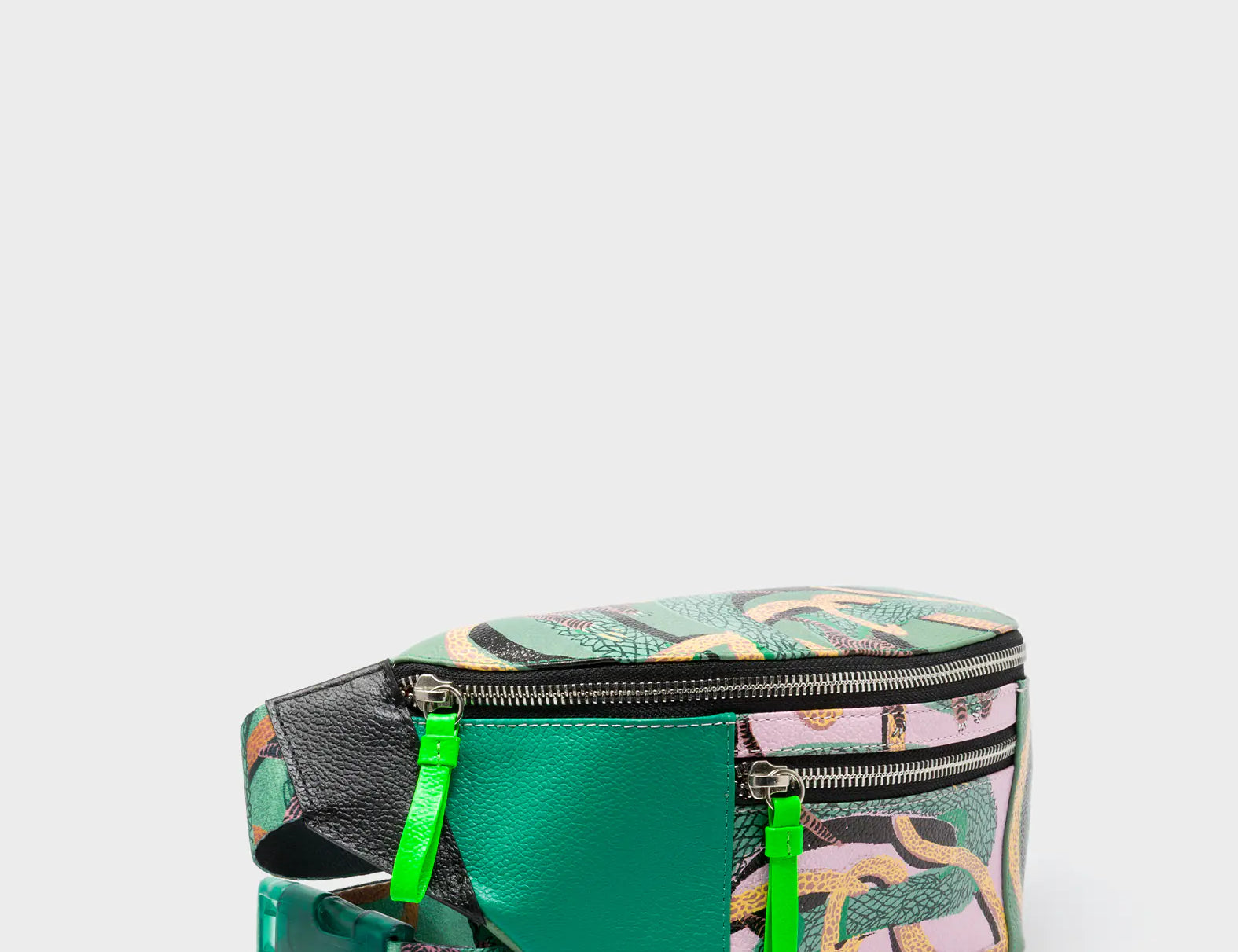 Harold Fanny Pack Deep Green Leather - Tangle Tales Print - Main