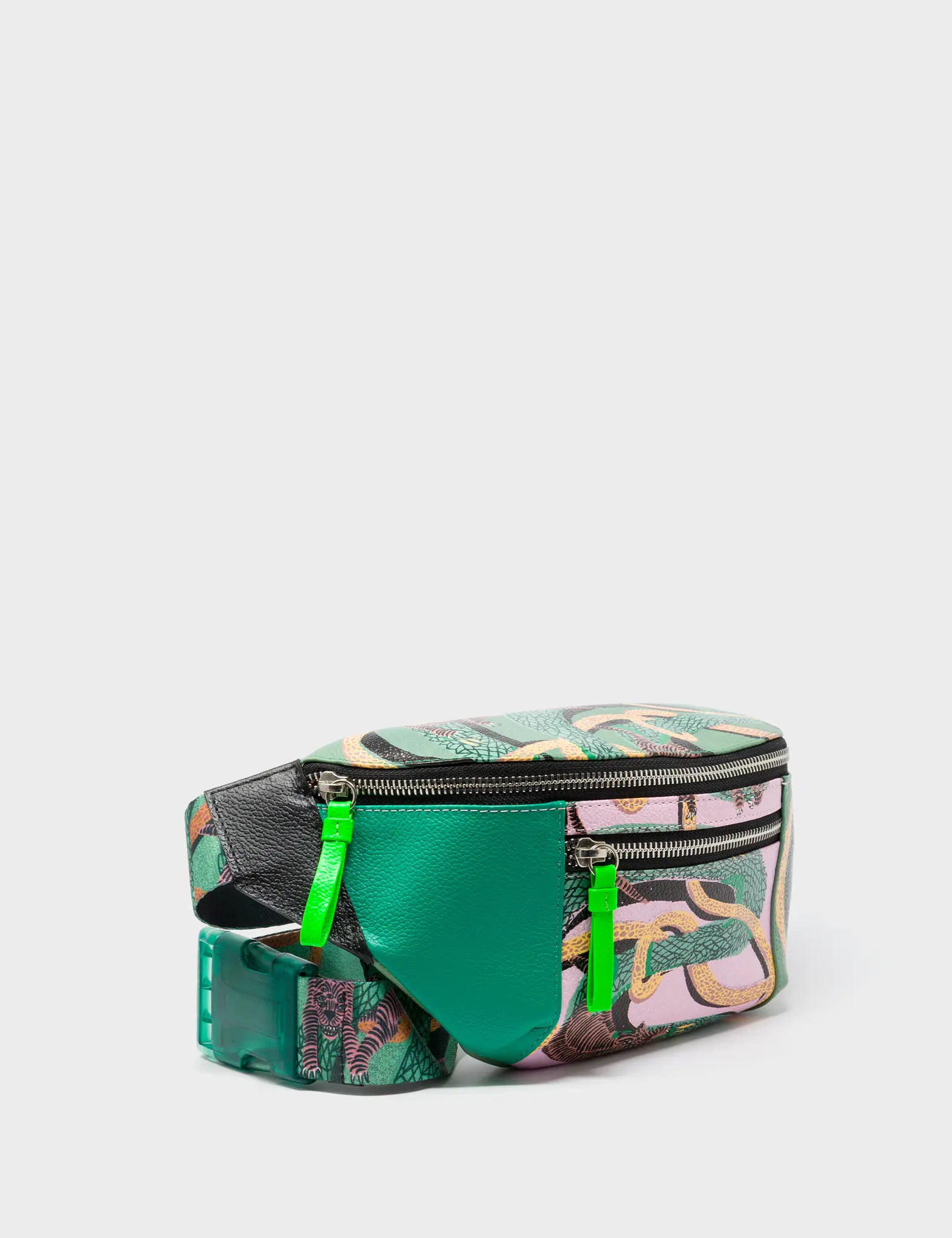 Harold Fanny Pack Deep Green Leather - Tangle Tales Print - Main