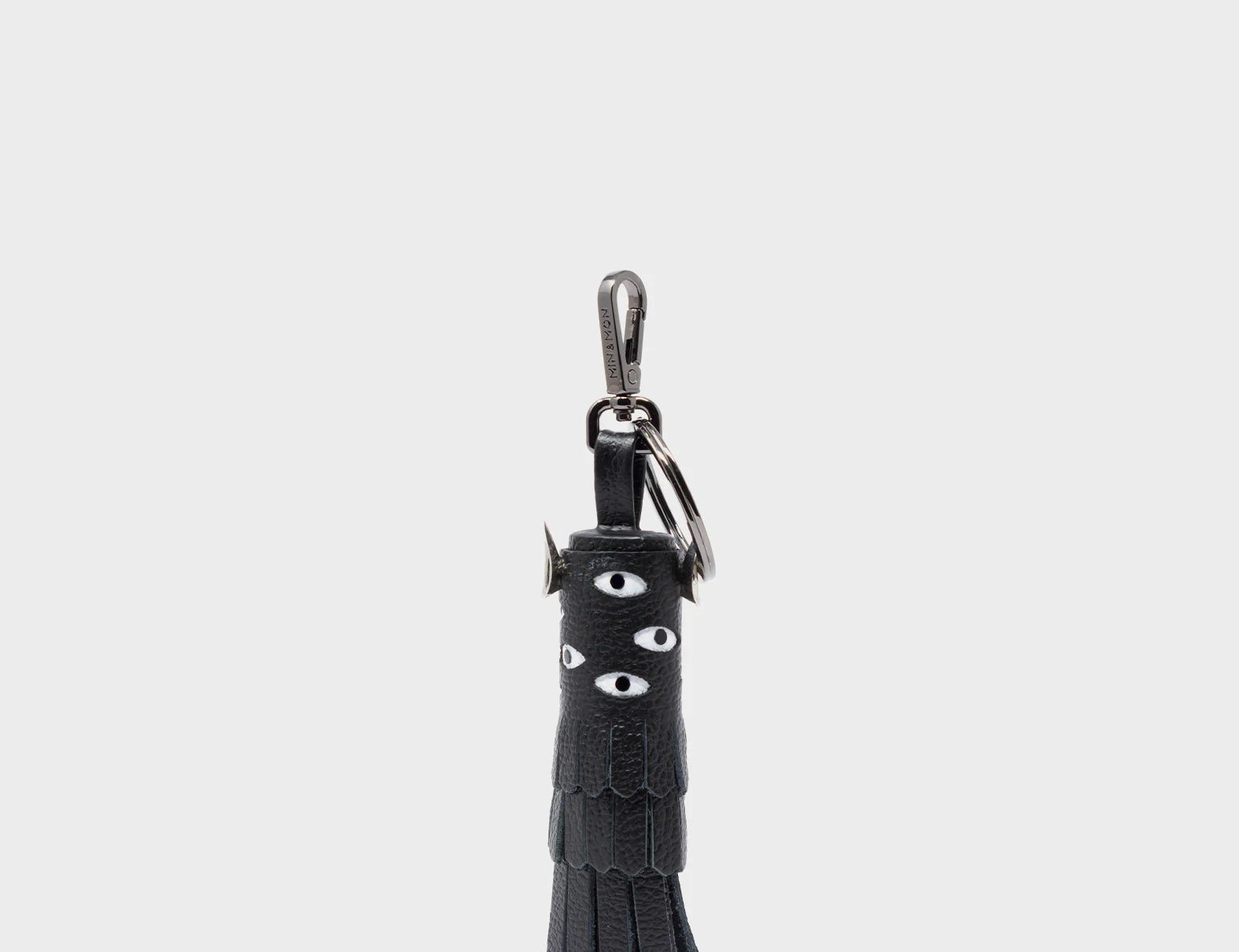Oliver The Ox Charm - Black Leather Keychain - Front View