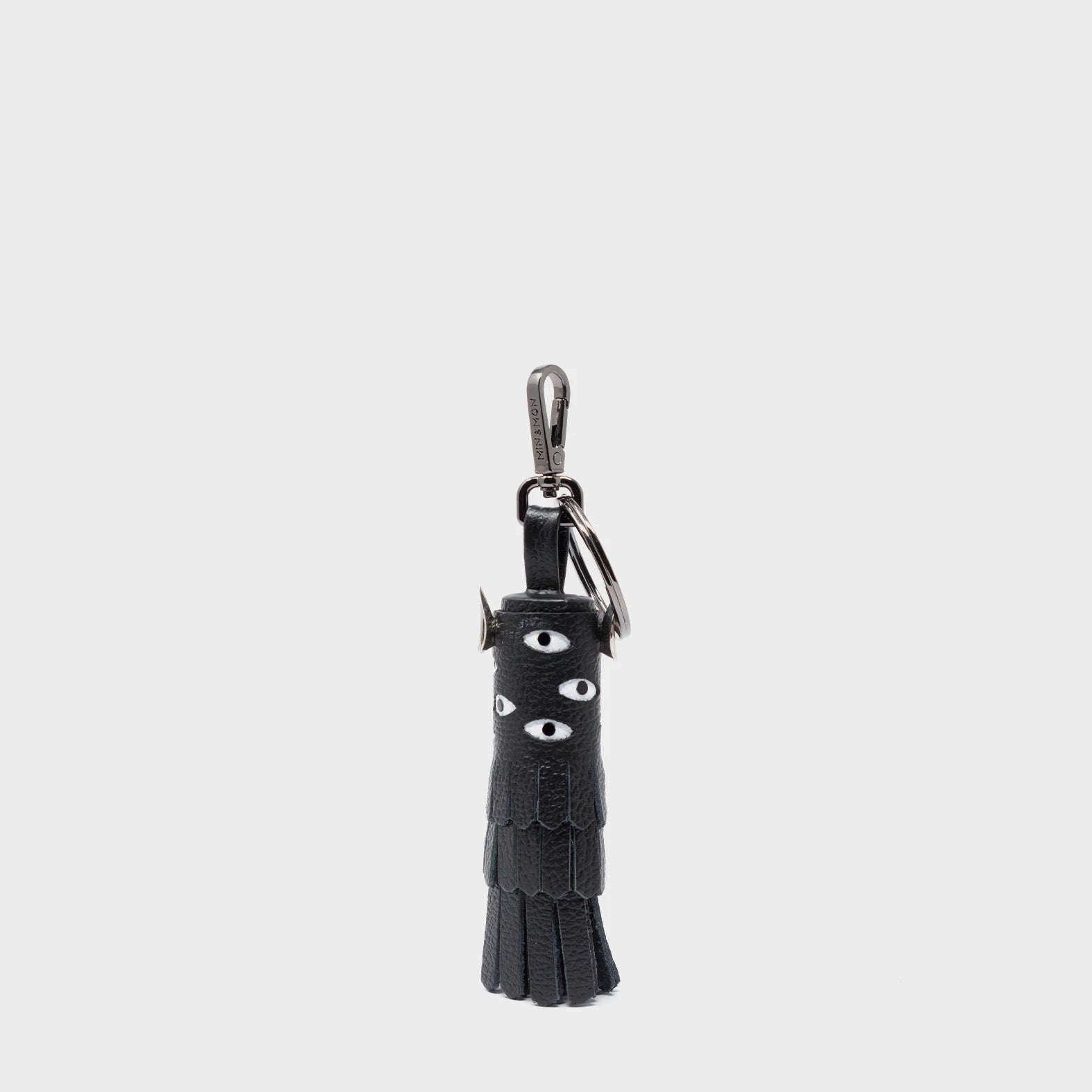 Oliver The Ox Charm - Black Leather Keychain - Front View