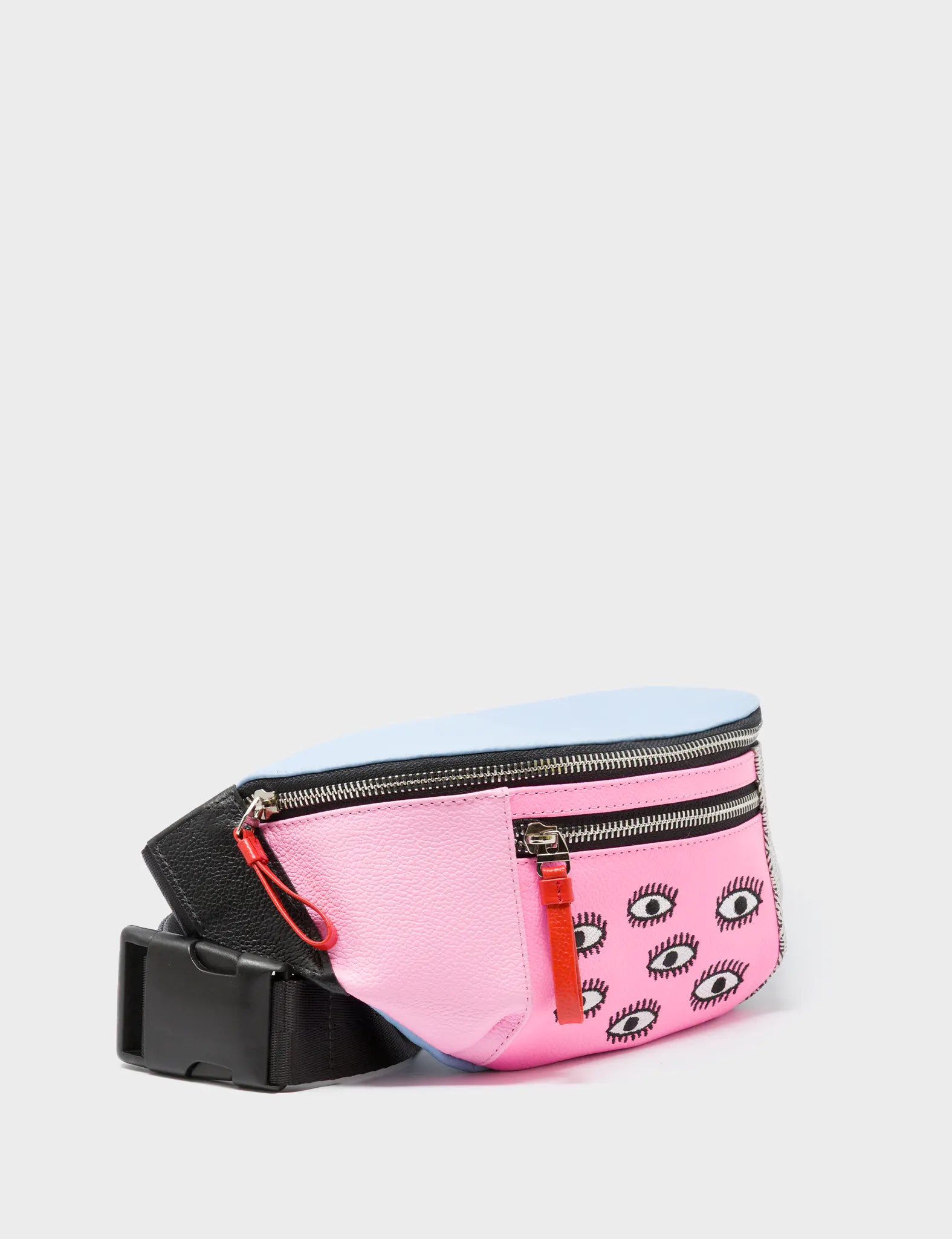 Harold Fanny Pack Cerulean Blue Leather - All Over Eyes Embroidery  - Main