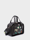 Benji Small Crossbody Black Leather Bag -  Floralia Embroidery