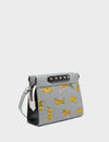 Vali Crossbody Small Gray Leather Bag - Tiger Rumble Embroidery