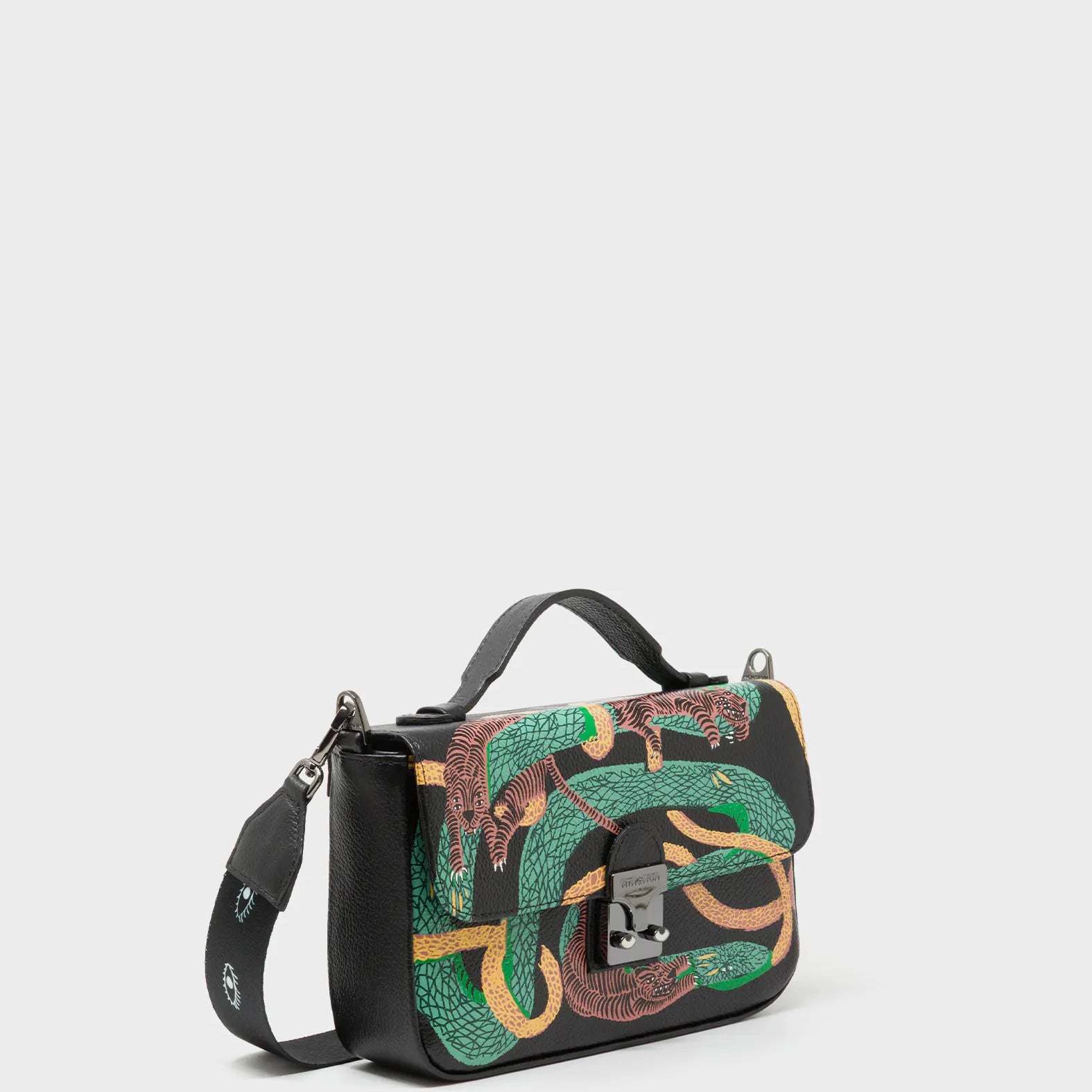 Amantis Black Leather Crossbody Mini Handbag - Tangle Tales Design - Main View