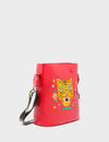 Vincent Jester Red Leather Shoulder Bag - Happy Tiger Embroidery