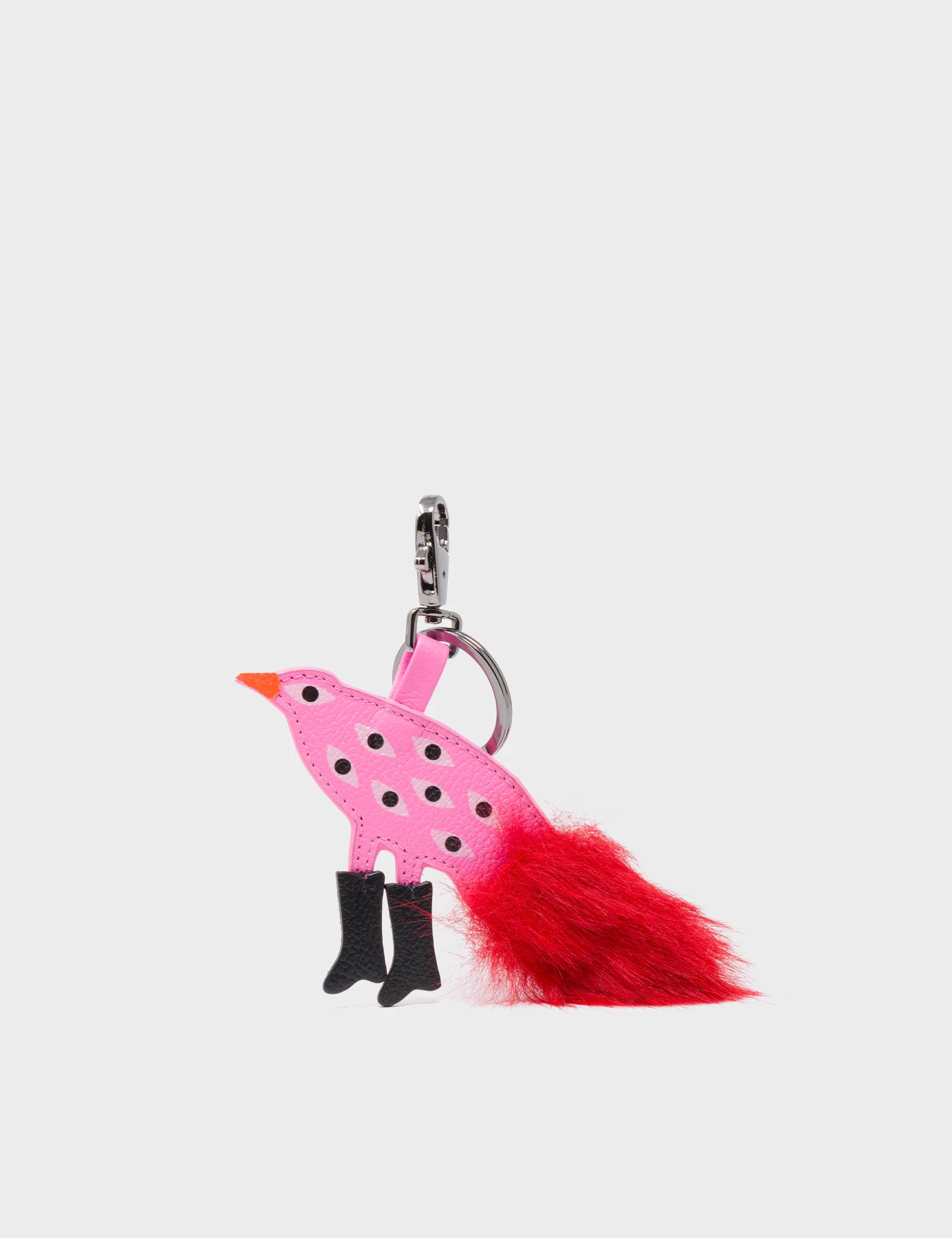 Bird In Boots Charm - Bubblegum Pink Leather Keychain - Front View