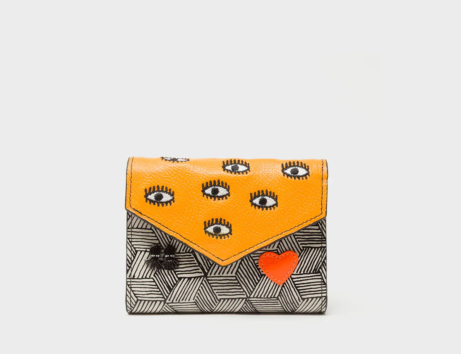 Fiona Flamingo Orange and Cream Leather Wallet - All Over Eyes Design