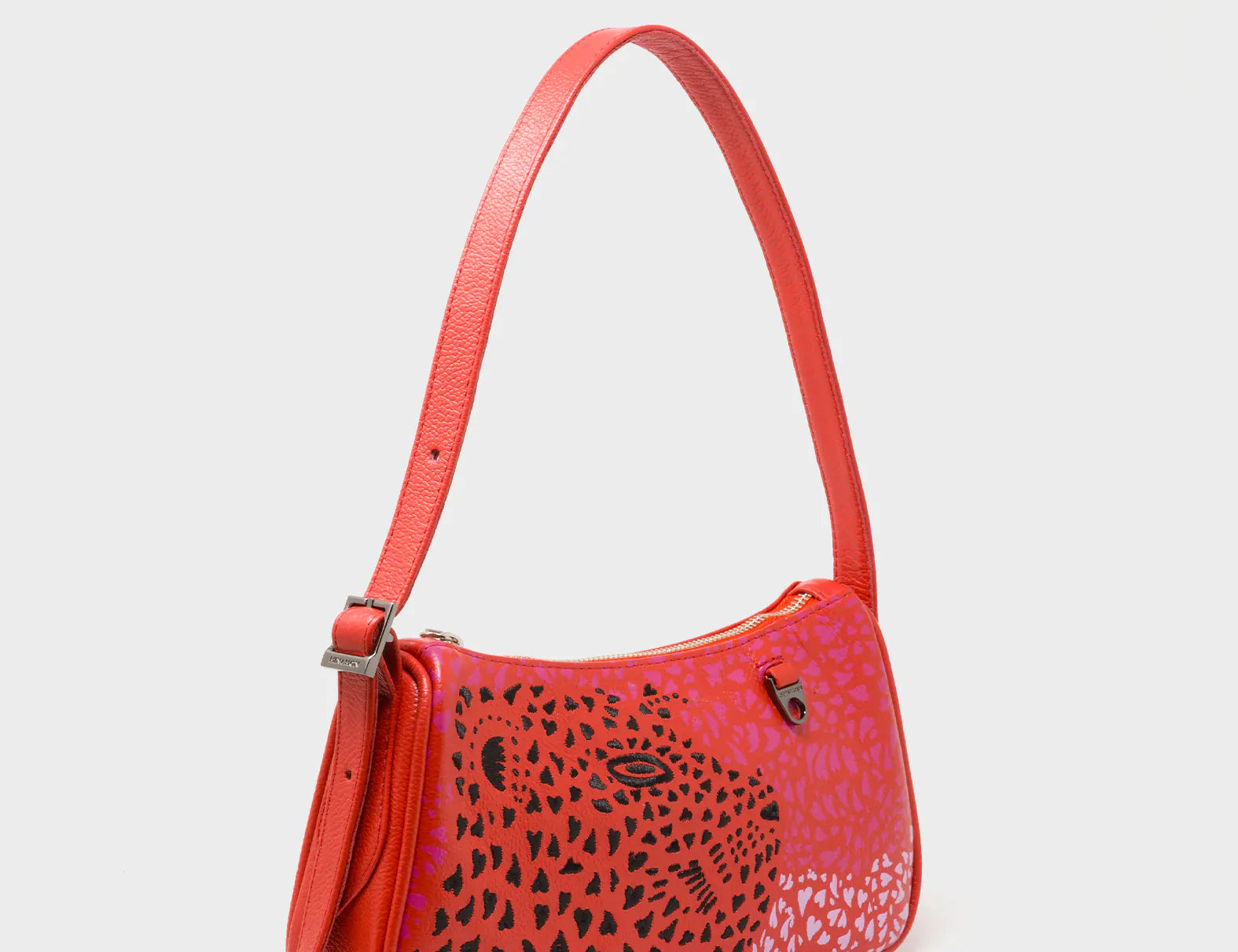 Lucas Hobo Mini Poppy Red Handbag - Retro Tiger Embroidery - Main View