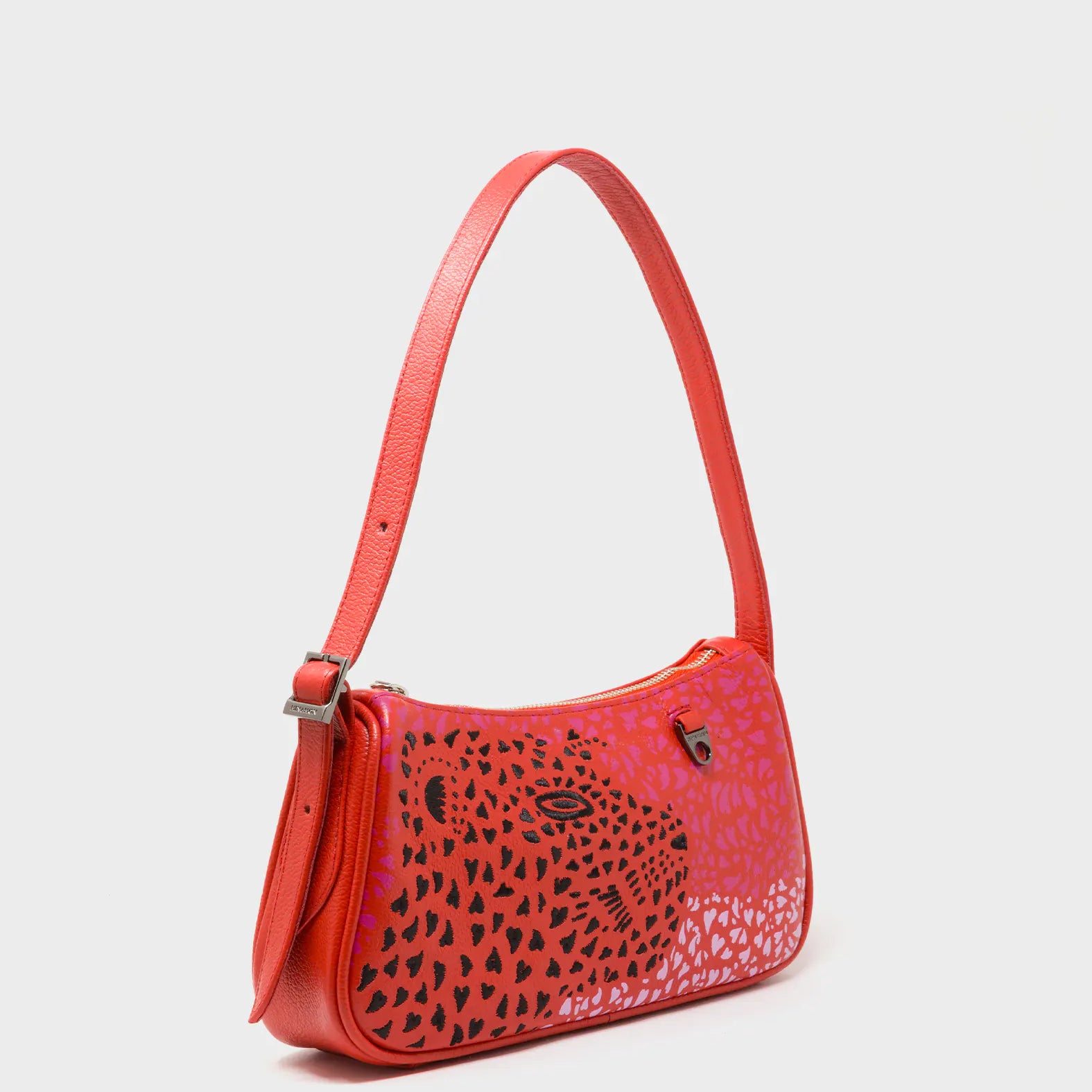 Lucas Hobo Mini Poppy Red Handbag - Retro Tiger Embroidery - Main View