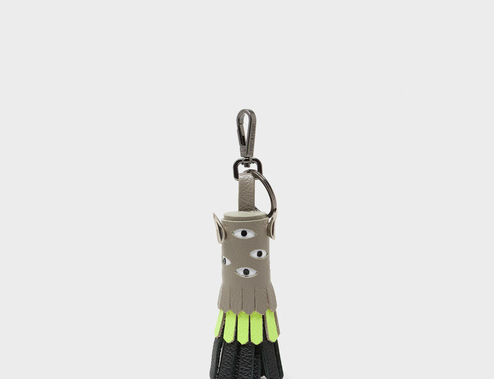 Oliver The Ox Charm - Neon Lime and Tuffet Brown Leather Keychain - Front view
