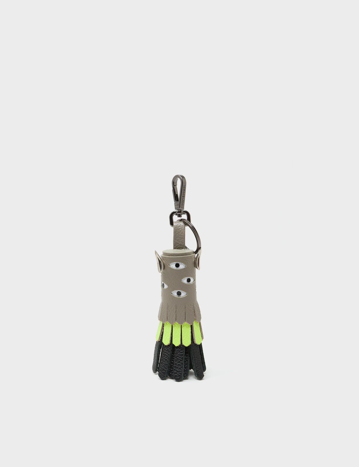 Oliver The Ox Charm - Neon Lime and Tuffet Brown Leather Keychain - Front view