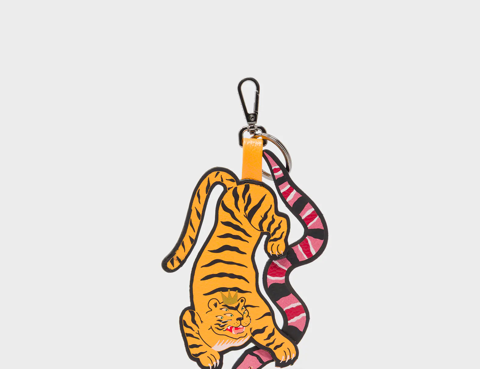 Tiger and Snake Charm - Marigold Leather Keychain - Front