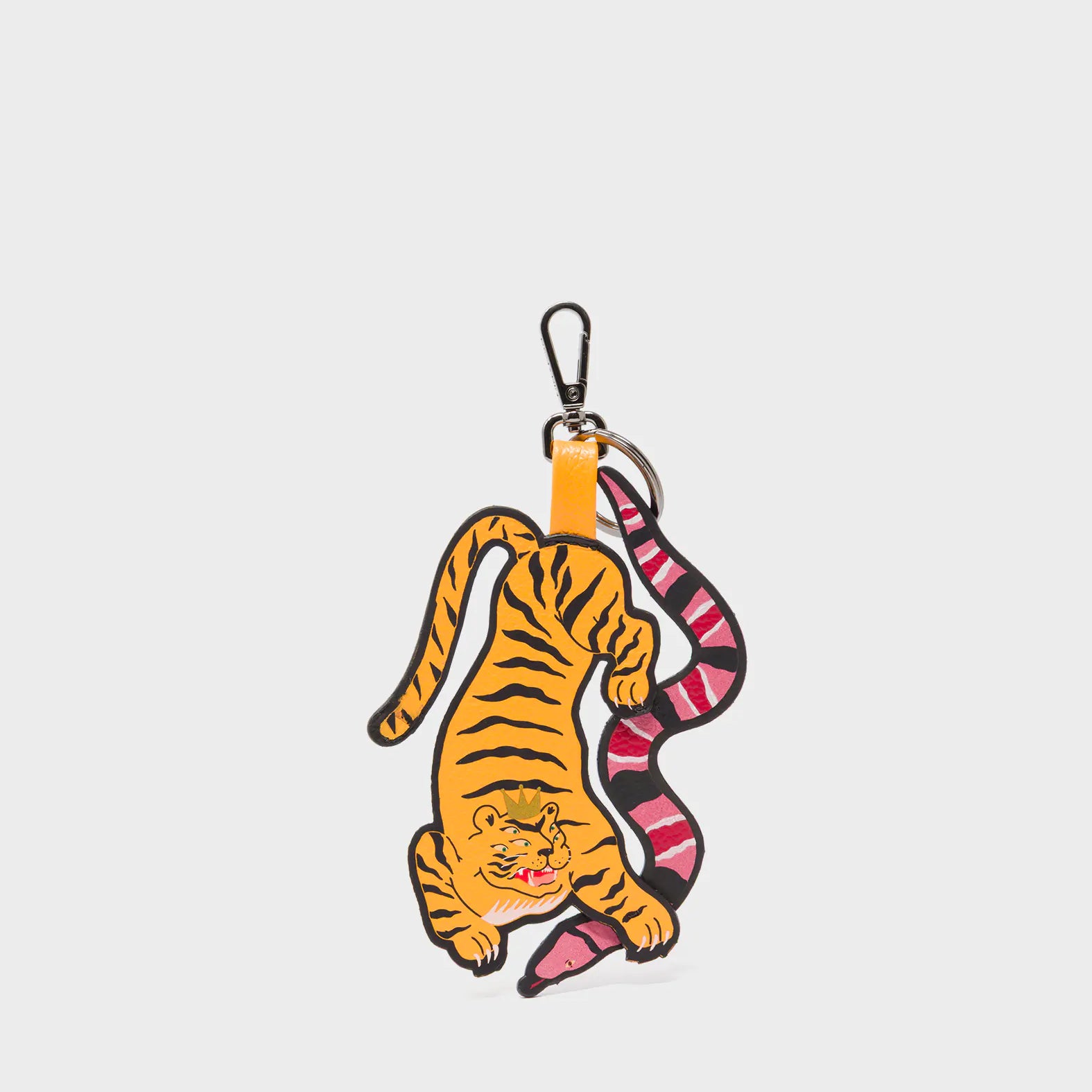 Tiger and Snake Charm - Marigold Leather Keychain - Front