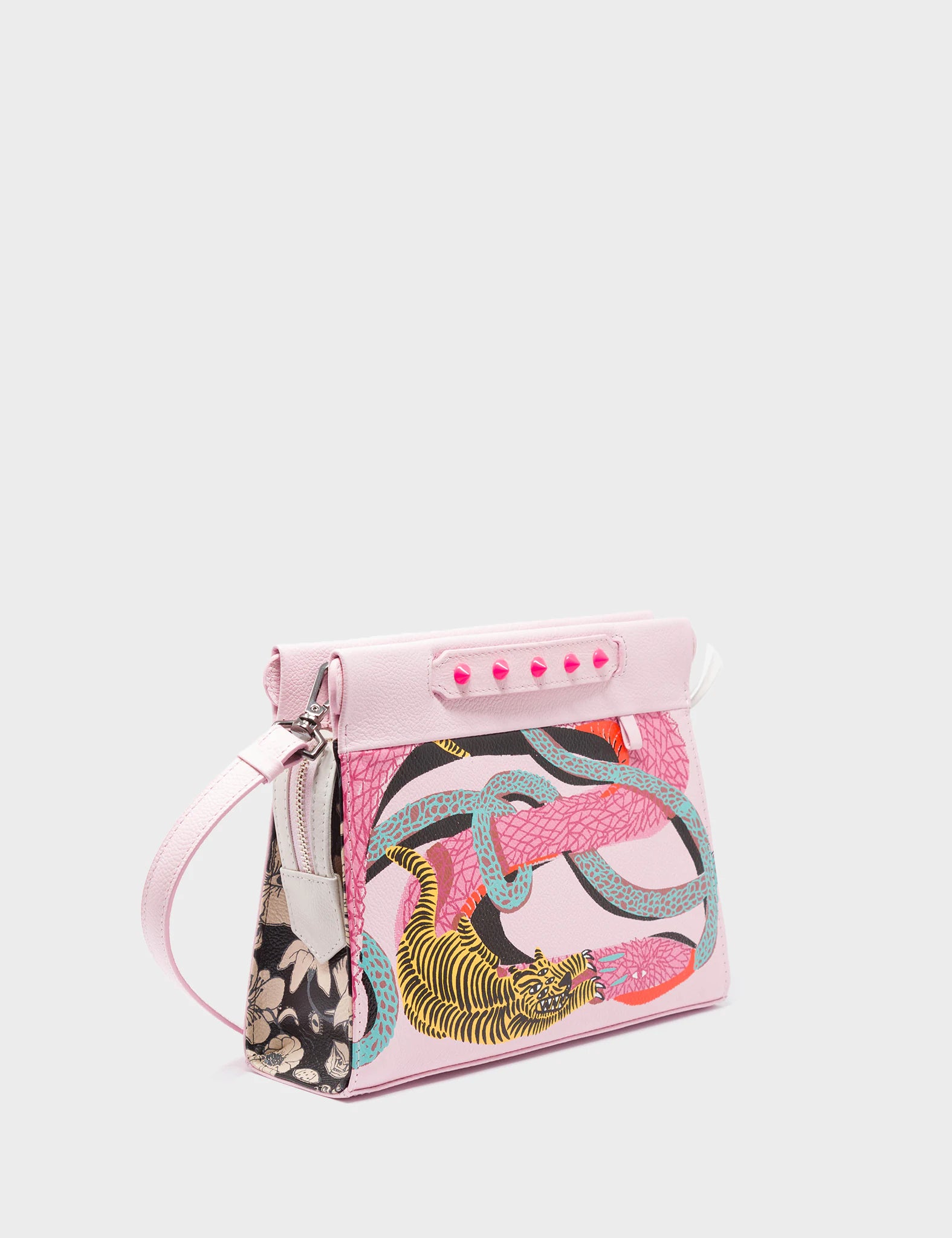 Vali Crossbody Small Parfait Pink Leather Bag - Tangle Tales Black Design - Main View