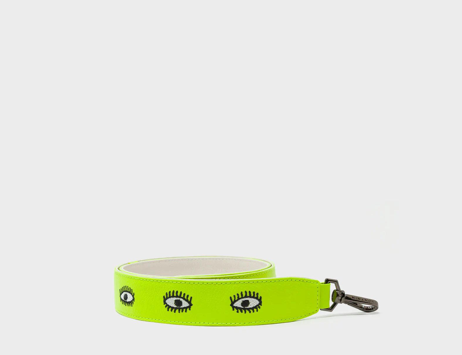 Detachable Sharp Green Leather Shoulder Strap - All Over Eyes Embroidery - Package