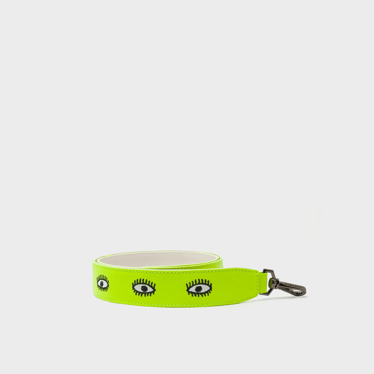 Detachable Sharp Green Leather Shoulder Strap - All Over Eyes Embroidery - Package