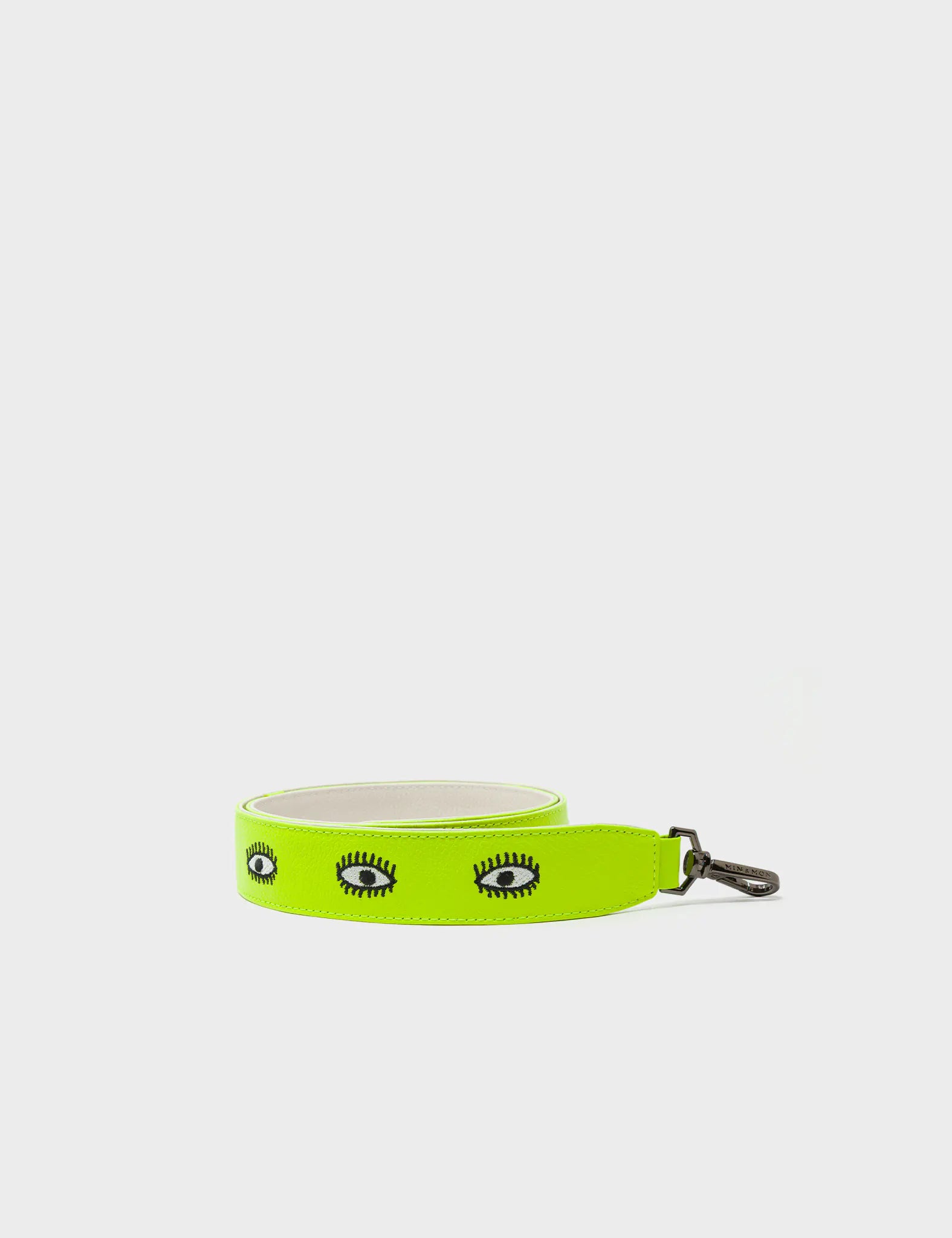 Detachable Sharp Green Leather Shoulder Strap - All Over Eyes Embroidery - Package