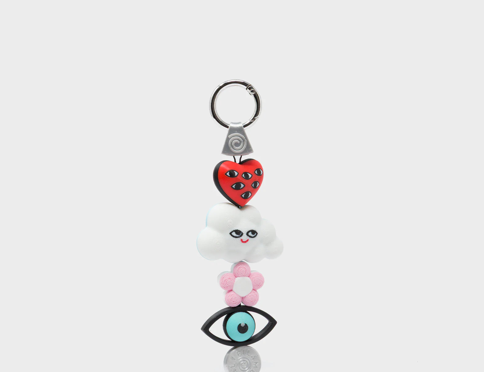 Cloudette Charm - Red and Pink 3D Printed Bioplastic Keychain - Front