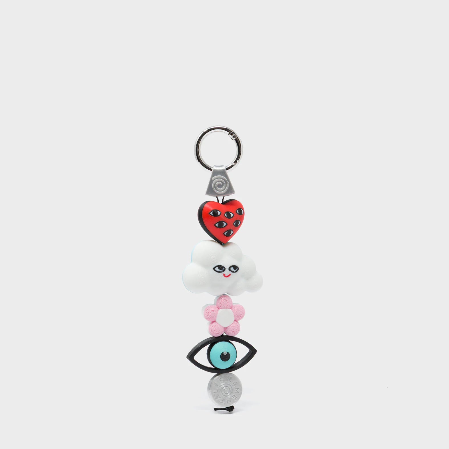 Cloudette Charm - Red and Pink 3D Printed Bioplastic Keychain - Front