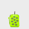 Florence Pouch Charm - Neon Lime Leather Keychain All Over Eyes Embroidery - Front view