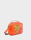 Verto Crossbody Vermillion Orange Leather Handbag - Tiger and Flowers Embroidery