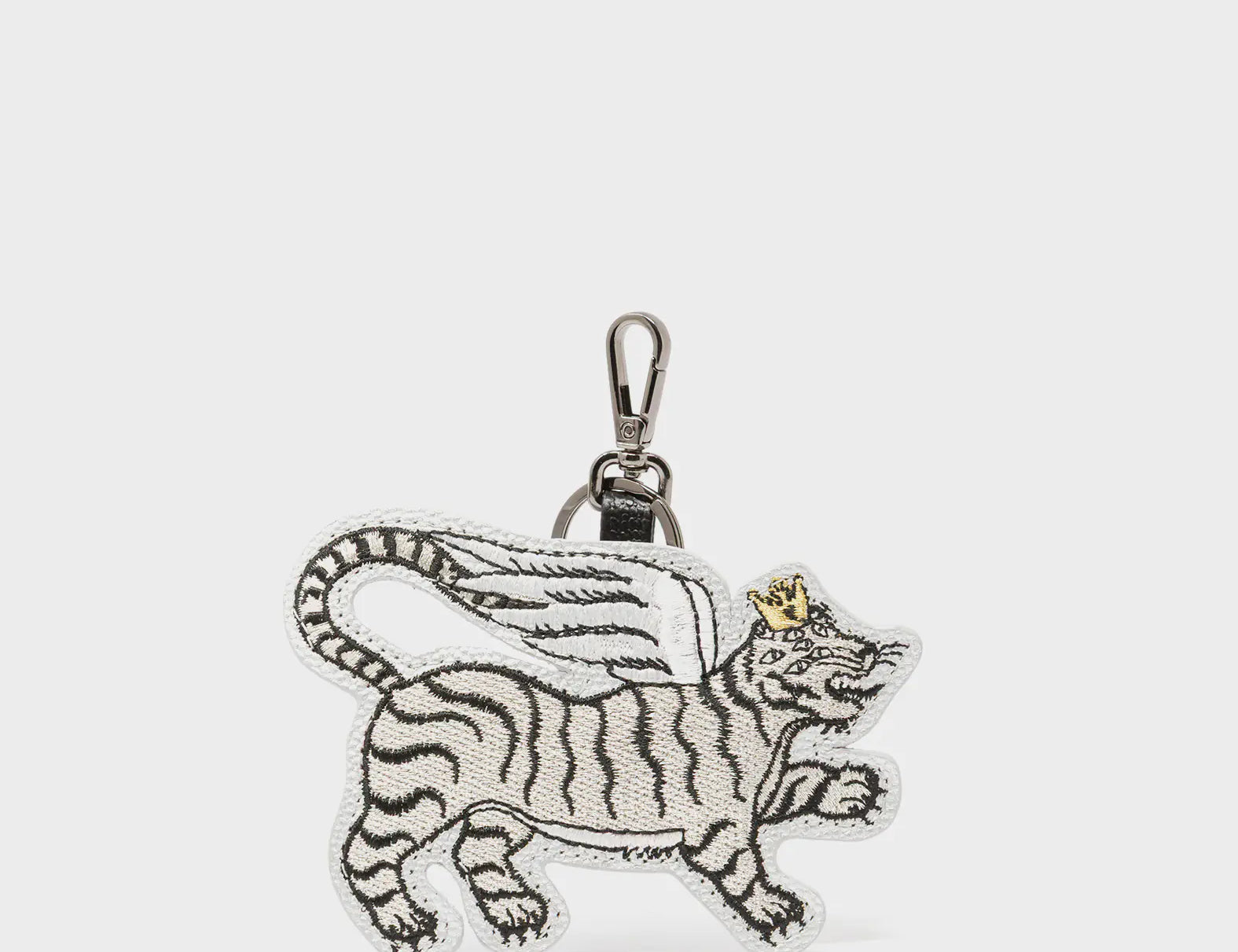 Theo the Tiger - Silver Leather Keychain - Front