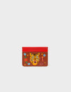 Filium Fiesta Red and Baked City Brown Leather Cardholder - Happy Tiger Print