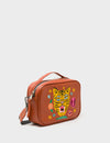 Verto Baked City Brown Leather Crossbody Bag - Happy Tiger Embroidery