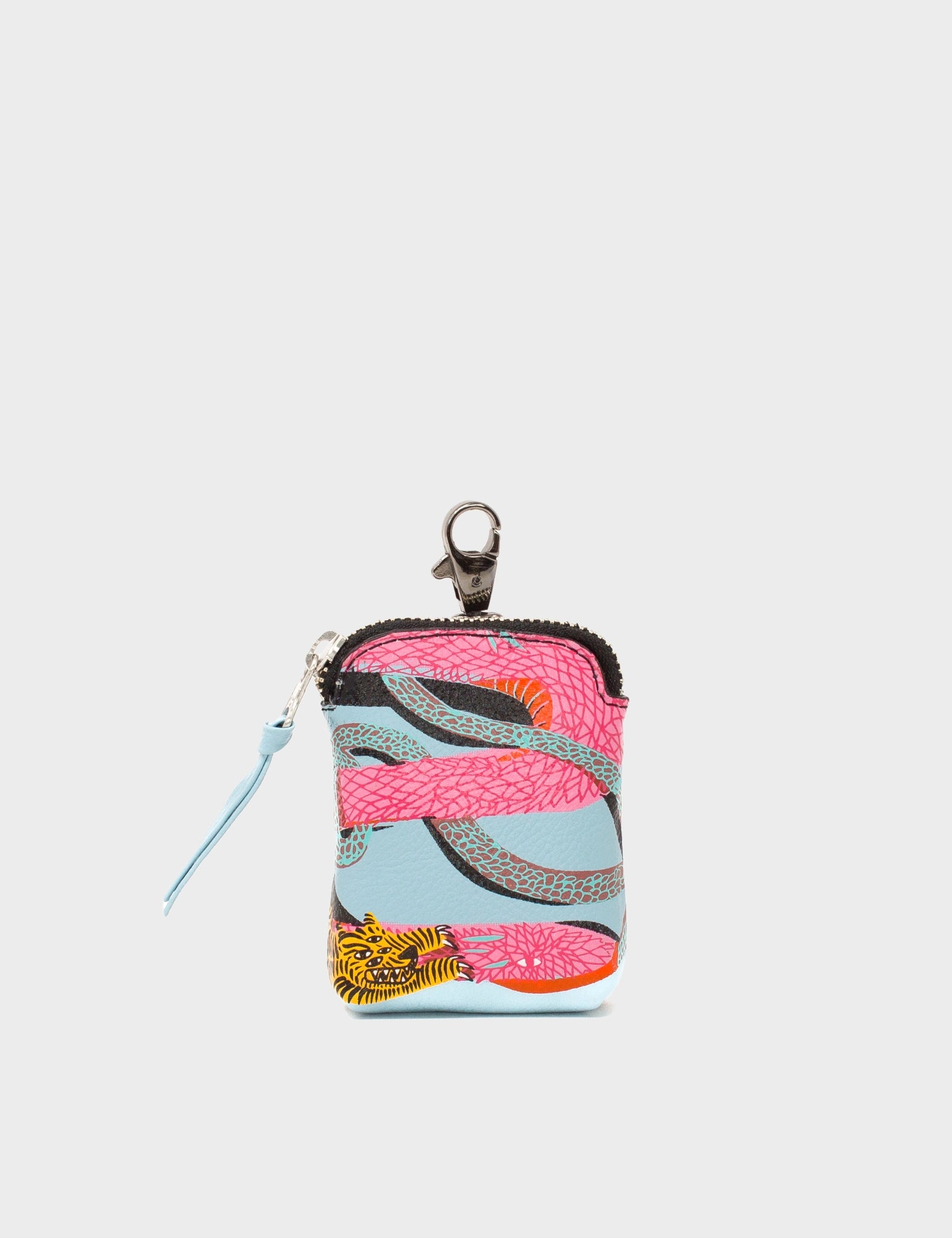 Pouch Charm - Stratosphere Blue Leather Keychain Tiger and Snake Print