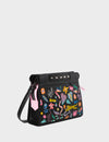 Vali Crossbody Small Black Leather Bag - Autumn Blush Embroidery