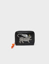 Frodo Black Leather Zip Around Wallet - Winged Tiger Embroidery
