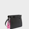 Vali Crossbody Small Black and Bubblegum Pink Leather Bag - All Over Eyes Embroidery - Main View