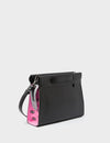 Vali Crossbody Small Black and Bubblegum Pink Leather Bag - All Over Eyes Embroidery