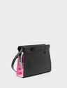Vali Crossbody Small Black and Bubblegum Pink Leather Bag - All Over Eyes Embroidery - Main View
