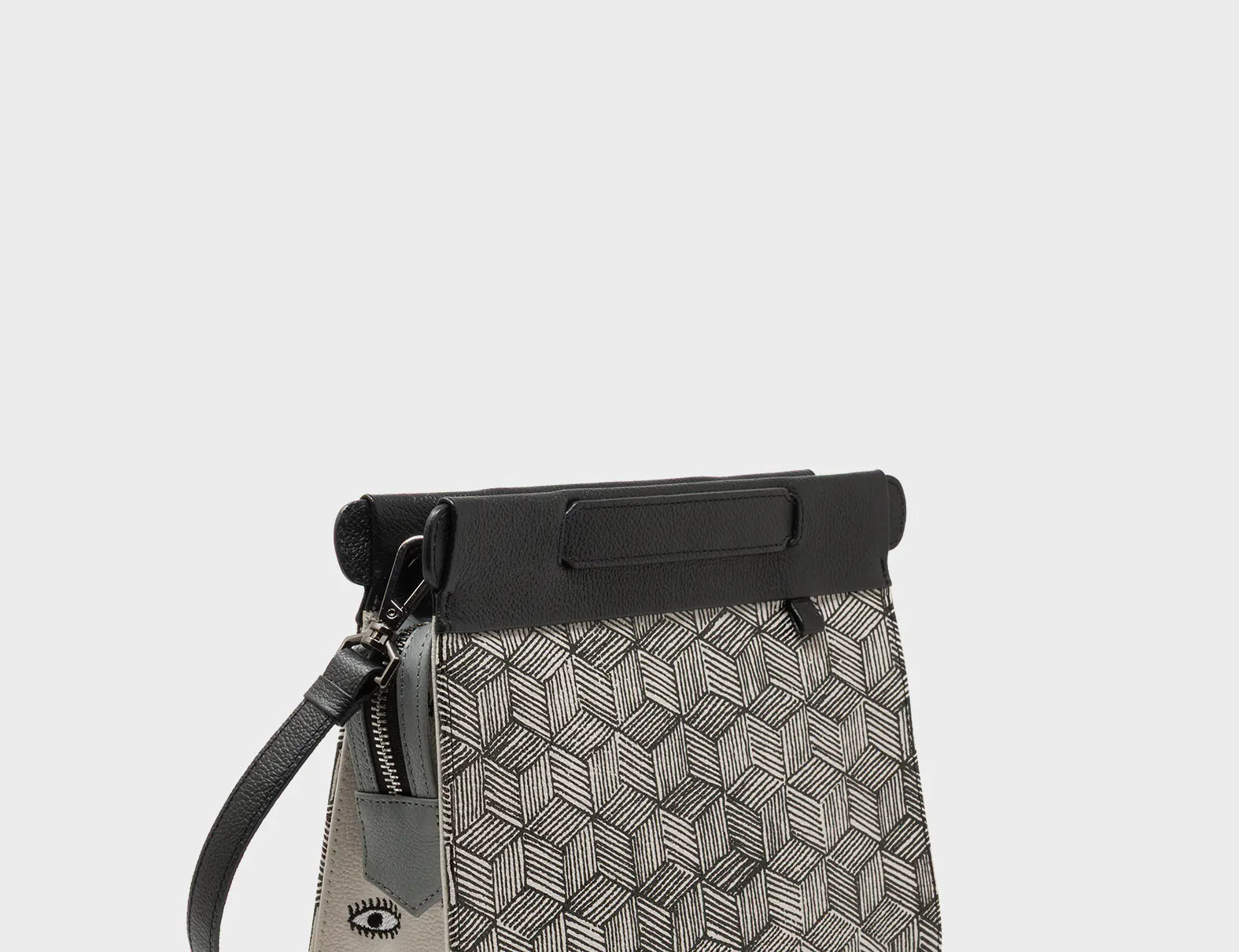 Vali Small Crossbody Moonwalk Gray Leather Bag - Cubes Print - Main View