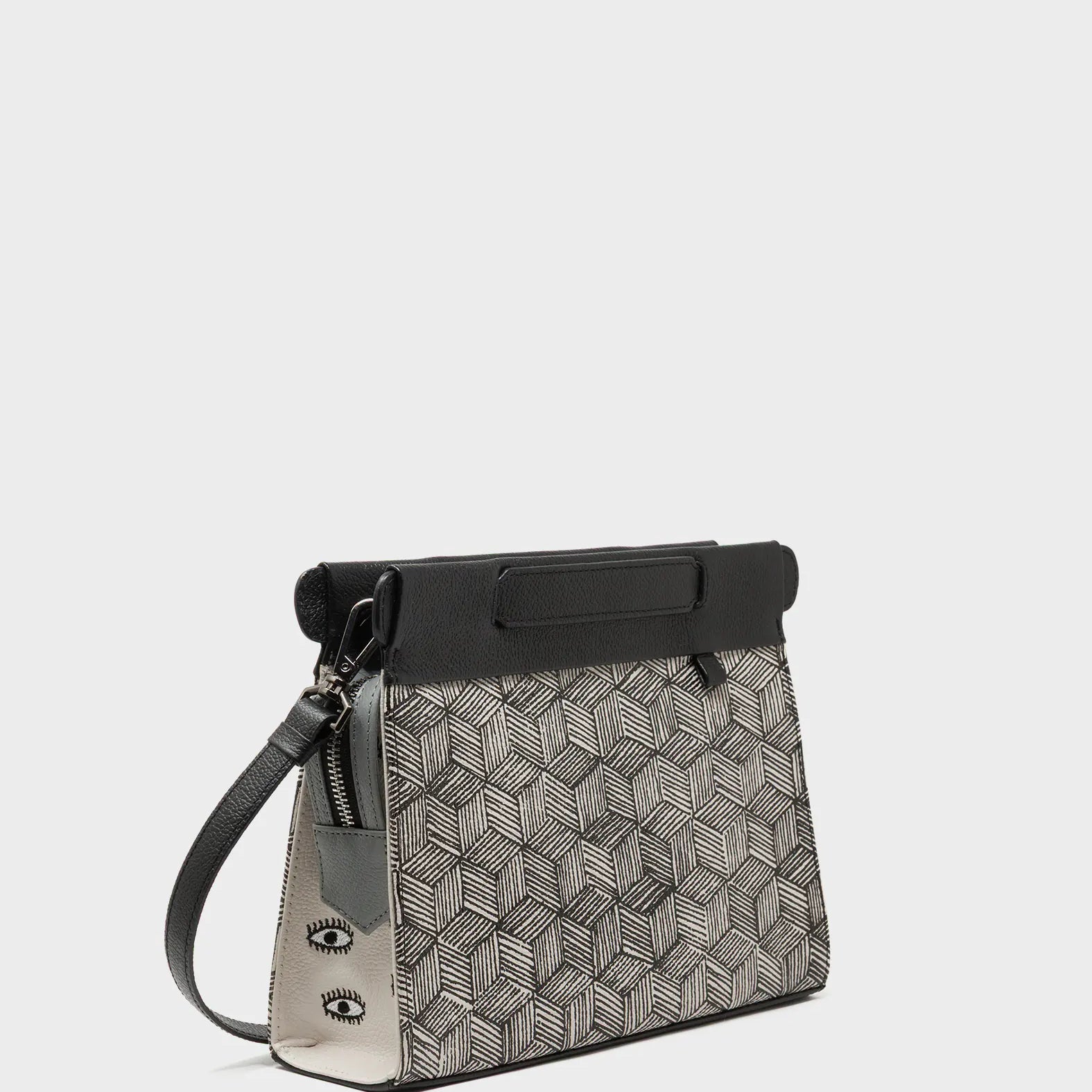 Vali Small Crossbody Moonwalk Gray Leather Bag - Cubes Print - Main View