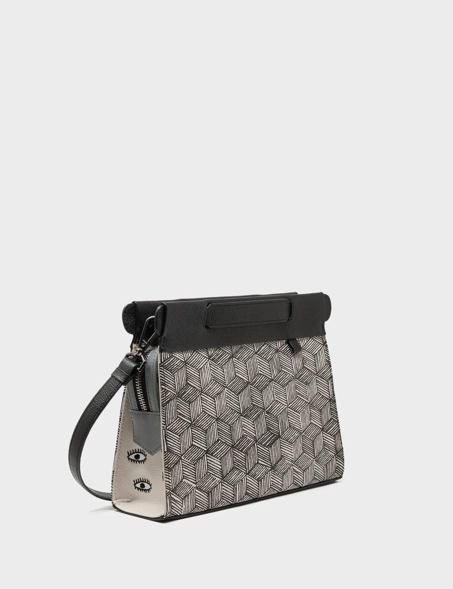 Vali Small Crossbody Moonwalk Gray Leather Bag - Cubes Print - Main View