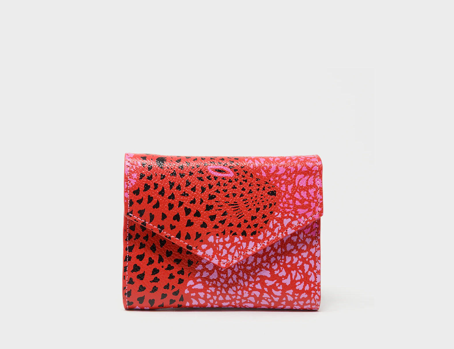 Fiona Poppy Red Leather Wallet - Retro Tiger Embroidery - Front
