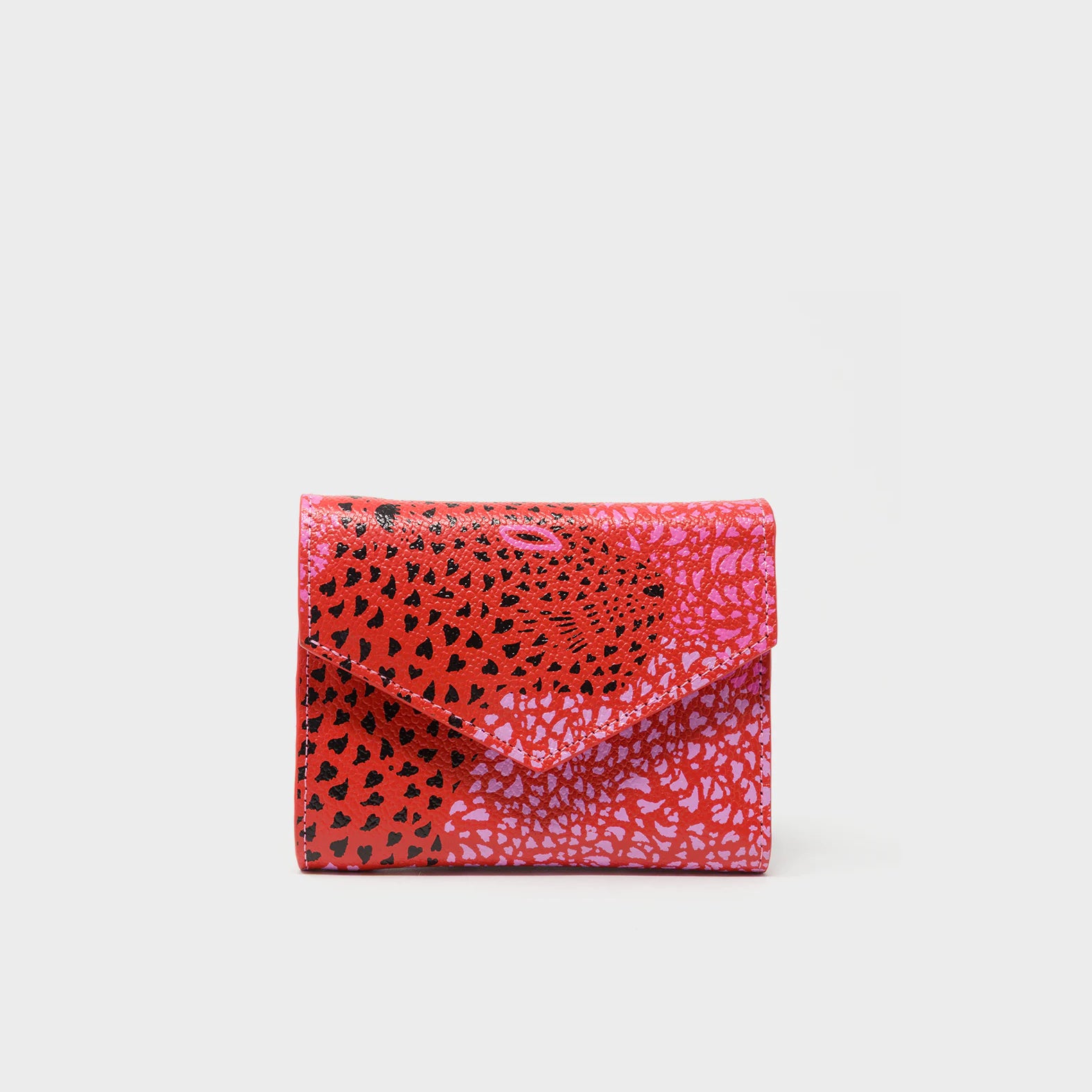 Fiona Poppy Red Leather Wallet - Retro Tiger Embroidery - Front