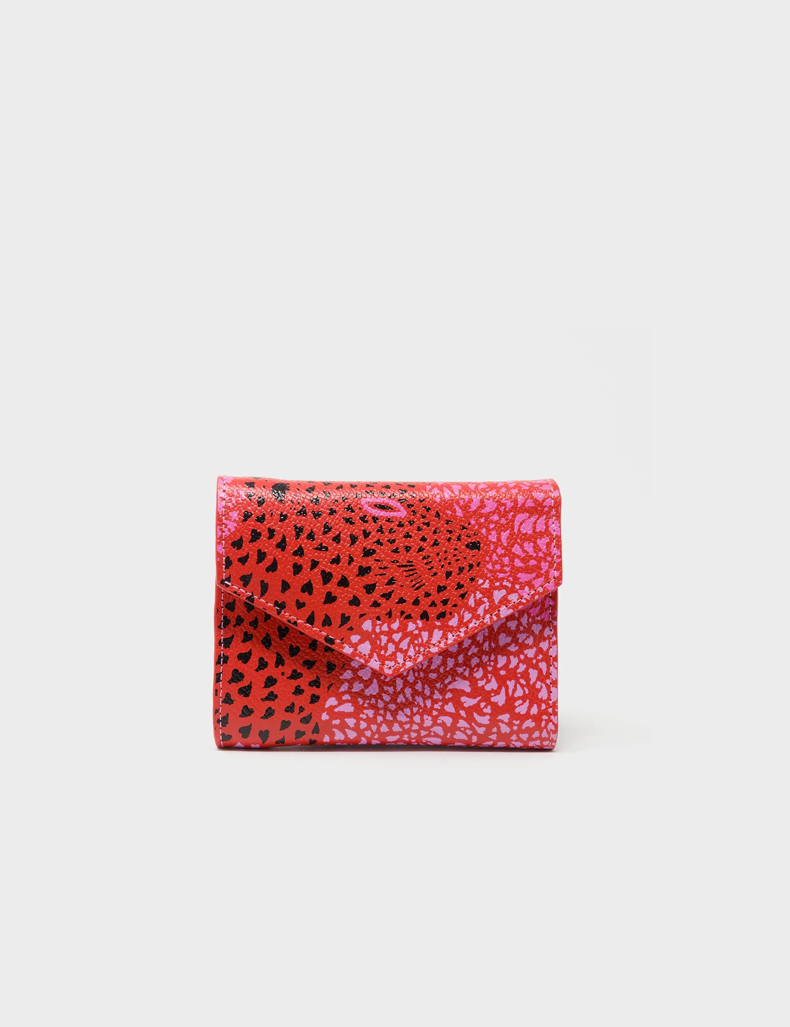 Fiona Poppy Red Leather Wallet - Retro Tiger Embroidery - Front
